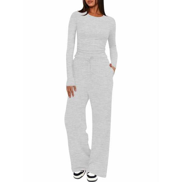 Conjuntos de 2 Piezas para Mujer, Conjuntos de Otoño, Chándales de Larga y Pierna , Conjuntos Casuales para Estar en Casa, Conjuntos A Juego. Gris XL