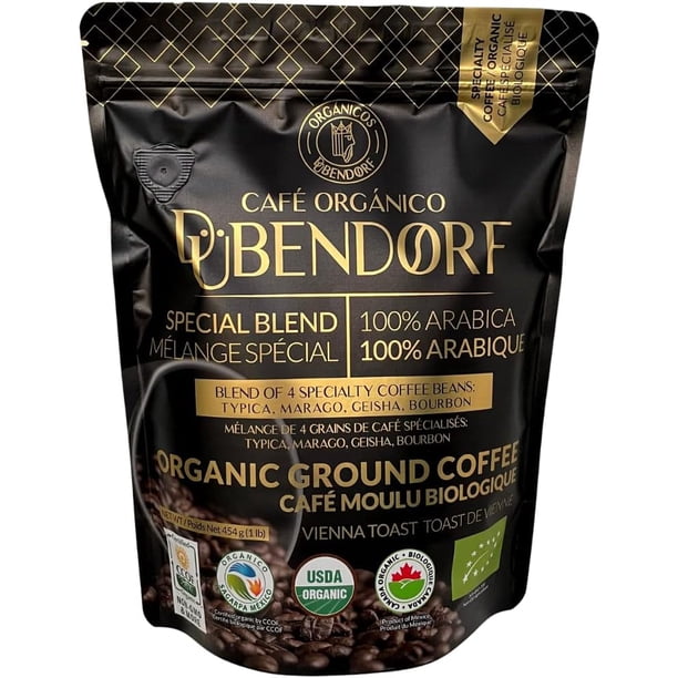 Café Orgánico Dubendorf, Mezcla 4 Granos De Especialidad, Typica, Márago, Geisha Y Bourbon, Café Molido, 100% Arábica, Tostado Viena, Certificado México, USDA, Canadá, Unión Europea, 454 Gr ORGANICOS DUBENDORF Café Orgánico de Especialidad Molido