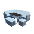 thumbnail image 1 of Ilios Innova | Juego de Sala para Jardín Esquinera 6 Piezas con Mesa de Centro de Cristal Templado y Mimbre Sintético Gris, 1 of 9