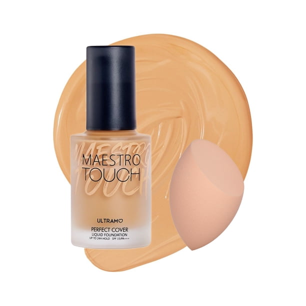 Base de Maquillaje SPF 15+ + Esponja Larga Duración Alta Cobertura Control Grasa Maestro Touch 40 ML ULTRAMO