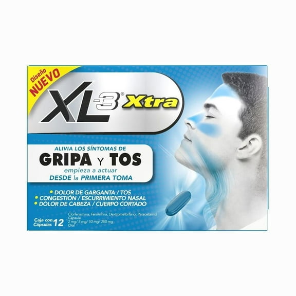 XL-3 Xtra Gripe y Tos, 12 Cápsulas