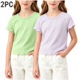 thumbnail image 1 of Paquete de 2 Playeras para Niñas, Blusas de Manga Corta con Volantes, Playeras Sueltas Casuales de Color Sólido con Cuello Redondo Moradas 5 Años, 1 of 8