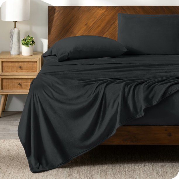 Juego de Sábanas de Felpa de Microfibra Ultra Suave Bare Home Color Negro Tamaño Queen