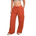 thumbnail image 3 of TaTaai Women's Loose Casual Solid Color Straight Cargo Long Pants Drawstring Elastic Waist Comfortable Work Pants with Pockets Breathable Soft All Season Daily Commute Wear Gift, 3 of 5