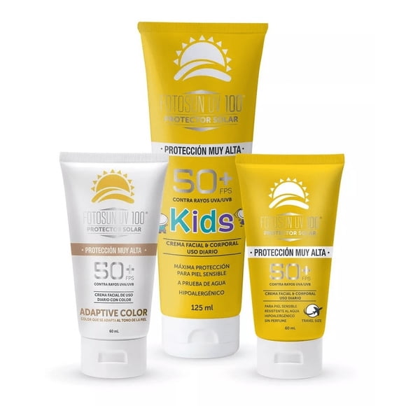 Kit de Protección Solar Fotosun UV 100 Bloqueador Facial 4g 60g 125ml