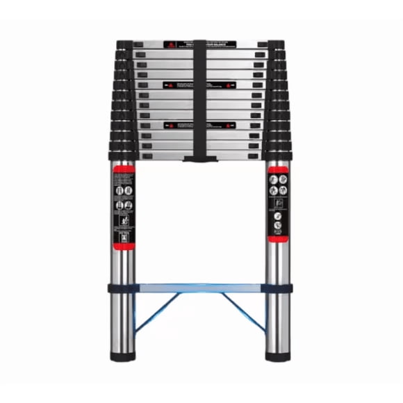 Escalera Telescópica Extensible 3.8 Metros Acero Inoxidable 13 Peldaños Modelo Plata