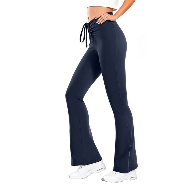 TaTaai Women's Flared Yoga Pants High Waist Drawstring Wide Leg Long Pants Non See Through Athletic Casual Lounge Bottoms Tummy Control Gift