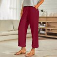 thumbnail image 1 of TaTaai Spring Fall Women's Linen Trousers Elastic Waist Wide Leg Straight Cut Loose Fit Ankle Length Casual Pants Solid Color Versatile Staple for Daily Style Gift, 1 of 9