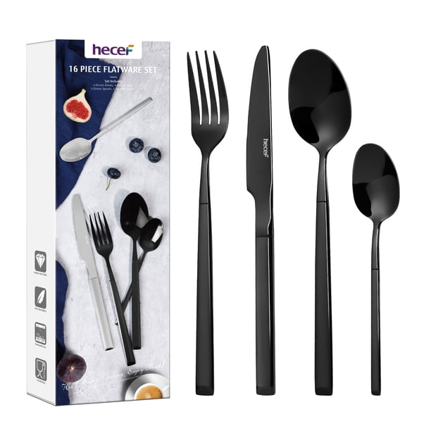 Juego de Cubiertos hecef de 16 Piezas, Acero Inoxidable con Recubrimiento de Titanio Negro - Servicio para 4