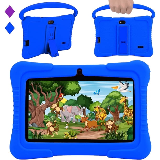 Veidoo Tableta de aprendizaje Android de 7 pulgadas para niños, 2GB de RAM + 32GB de almacenamiento, función de control parental, tableta para bebé con funda de silicona (Azul Oscuro)