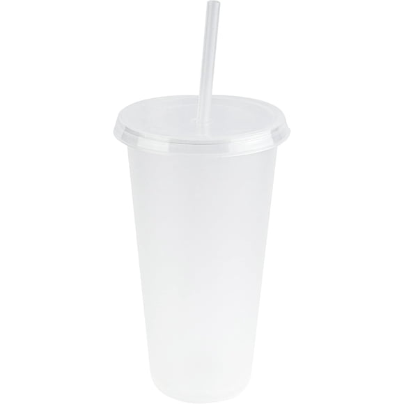 Vasos de plástico con tapa y popote Atmos Homeware Vaso reusable tipo termo 24 Oz Paquete de 10 color Transparente