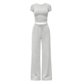 thumbnail image 1 of TaTaai Women's Summer Casual Outfit Set Crew Neck Short Sleeve Top and Solid Wide Leg Pants with Pockets Button Detail Matching Lounge Wear Two Piece Set Gift, 1 of 2