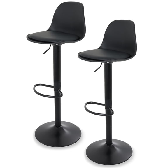 Sillas para Bar y Barra de Cocina con Respaldo y Reposapies de Altura Ajustable Banco Taburete Giratorio con Asiento Acolchado de Diseño Moderno Set 2 Piezas Full Black