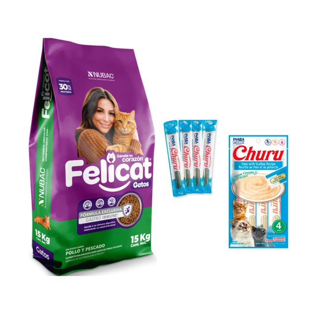 Felicat 15 Kg + Churu Atún con Vieira Sobre con 4 Tubos de 14 g