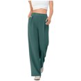 thumbnail image 1 of Amzcrzy Pantalones Vestir Mujer Color Liso S-2XL - Cintura Alta Elástica, Pliegues Frontales, Sin Cremallera, Bolsillos, Para Trabajo Verde, 1 of 5