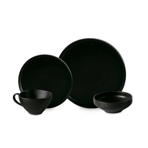 Vajilla Moderna De Cerámica Tipo Oriental Modelo Osaka Chefmaker Para 4 Personas 16 Piezas Color Negro Premium