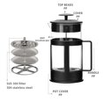 thumbnail image 2 of Cafetera Prensa Francesa De Vidrio con Embolo de Acero Inoxidable y Agarradera de plástico para café, 2 of 4