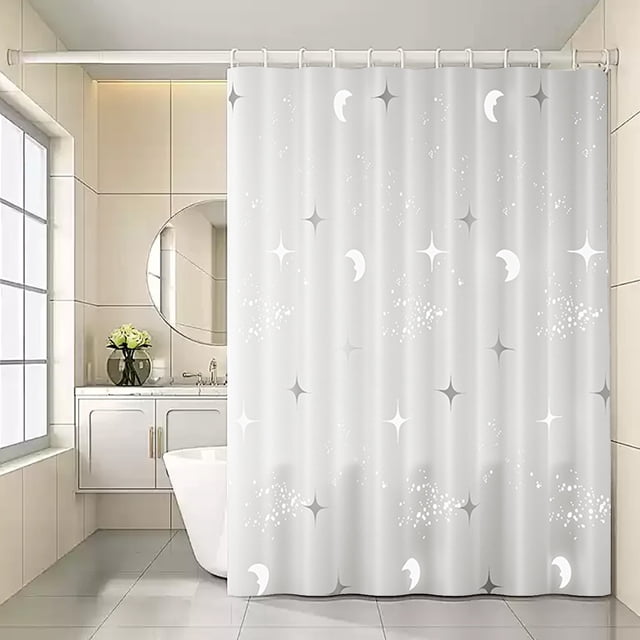 Cortina de Ducha Gruesa para Baño, Resistente Al Agua, con Barra, Tela Impermeable, Sin Perforaciones