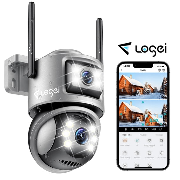 Losei Cámara de Seguridad Exterior 4K de 8 Megapíxeles, Visión Nocturna, Audio Bidireccional