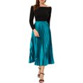 thumbnail image 2 of Falda de Halloween para mujer NOMADIC NOOK, falda midi plisada con cintura elástica metálica, talla 3XL, azul pavo real, 2 of 7