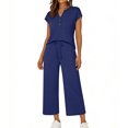 thumbnail image 3 of TaTaai Women Spring Summer Comfortable Solid Sports Set V-Neck Short Sleeve Top Long Pants with Pockets Ladies Daily Office Street Wear Non-See-Through Machine Washable Stylish Set Gift, 3 of 9