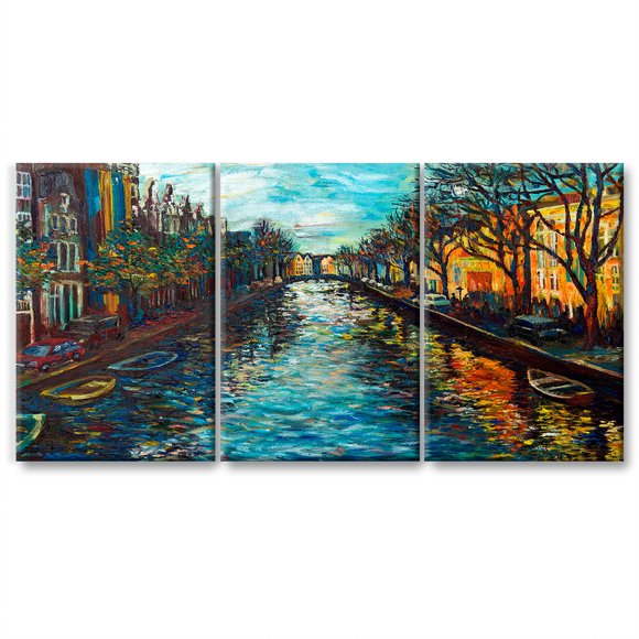 Cuadros Decorativos Imitación Óleo Canal en Amsterdam Set 3 piezas