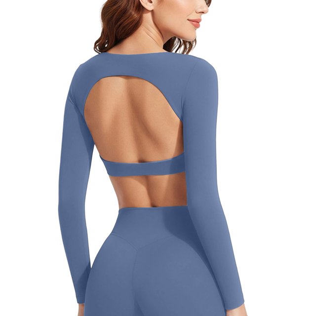 TaTaai Womens Long Sleeve Cutout Yoga Top Fitted Workout Shirt Breathable Running Training Tight Fit Fitness Sportswear Gift