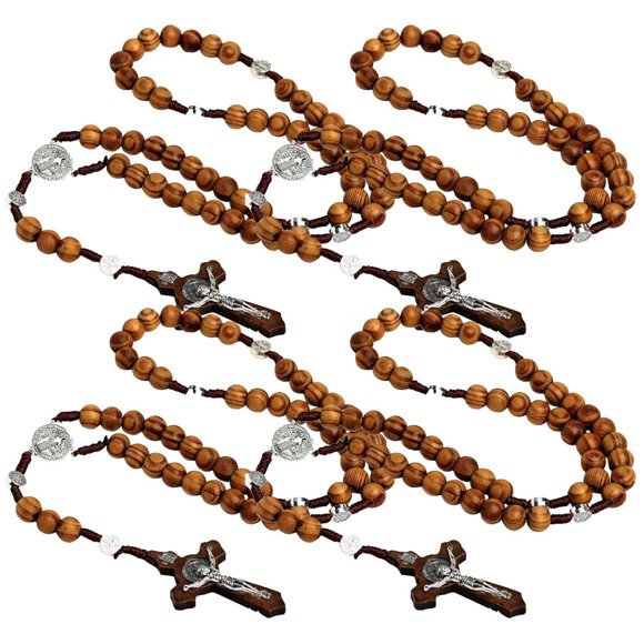 Rosarios CatholicDivin02 4Pzas 45cm 5.3x3.1cm Cruz Cuentas 10mm Madera Café.