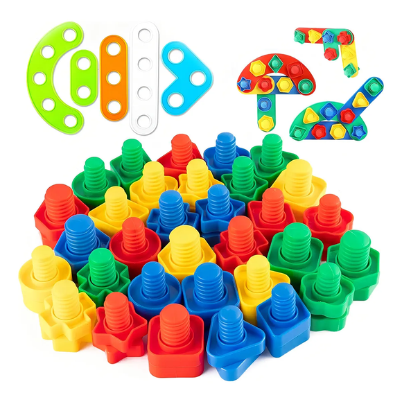 Juegos Didácticos De Ensamble Tuercas Y Tornillos 74pcs Belug  Colores