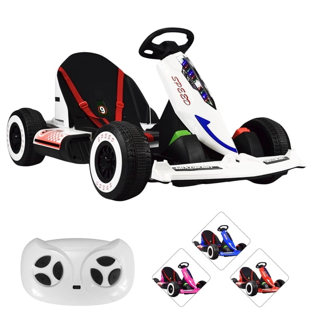 Montable Electrico Go Kart para Niños Largo Ajustable Luz 12v - Blanco