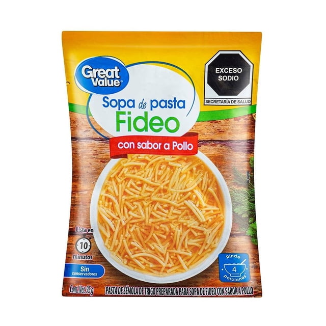 Sopa de pasta Great Value fideo con sabor a pollo 95 g