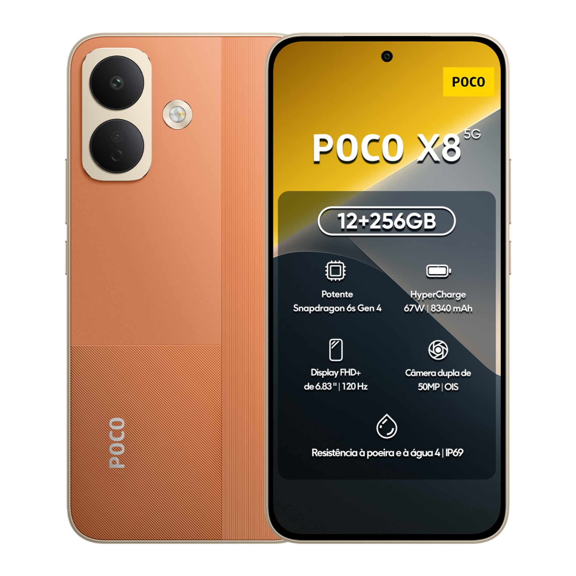 Celular Xiaomi POCO X8 5G 6.83" 120Hz, 12GB RAM 256GB Batería 8340mAh Carga 67W Smartphone - Naranja