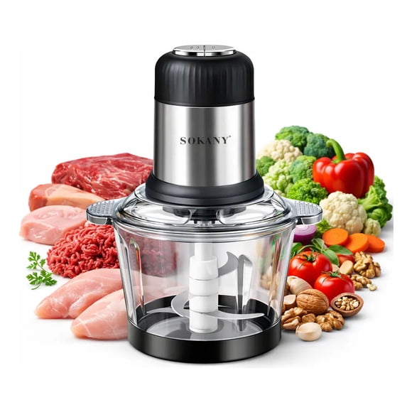Procesador De Alimentos Multifuncional Picador Y Cortador De Carne, Verduras Y Más, Motor Potente De 800w Con 2 Velocidades, 4 Cuchillas De Acero Inoxidable En 4d, Diseño Negro Con Plata