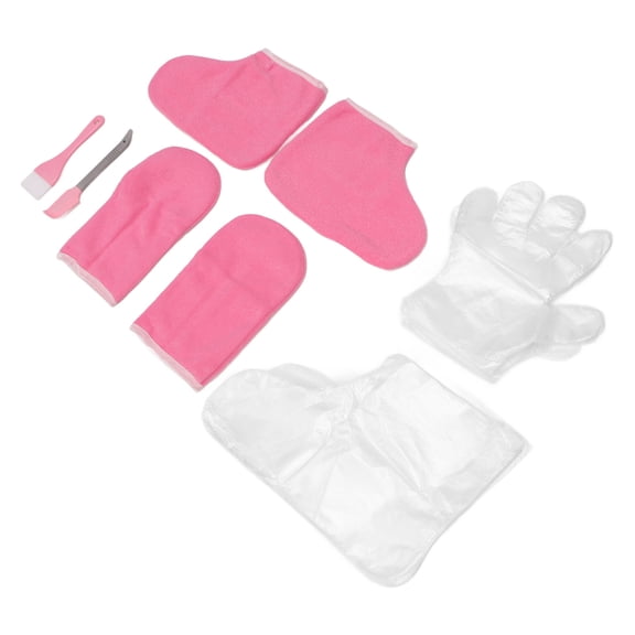 M Buder Set de Cuidado de Manos y Pies de Parafina con Guantes de Franela Rosa, Incluye 206 Piezas, Cepillo y Espátula para Terapia de Calor (30 cm / 11.8 in) - Ideal para Hidratación