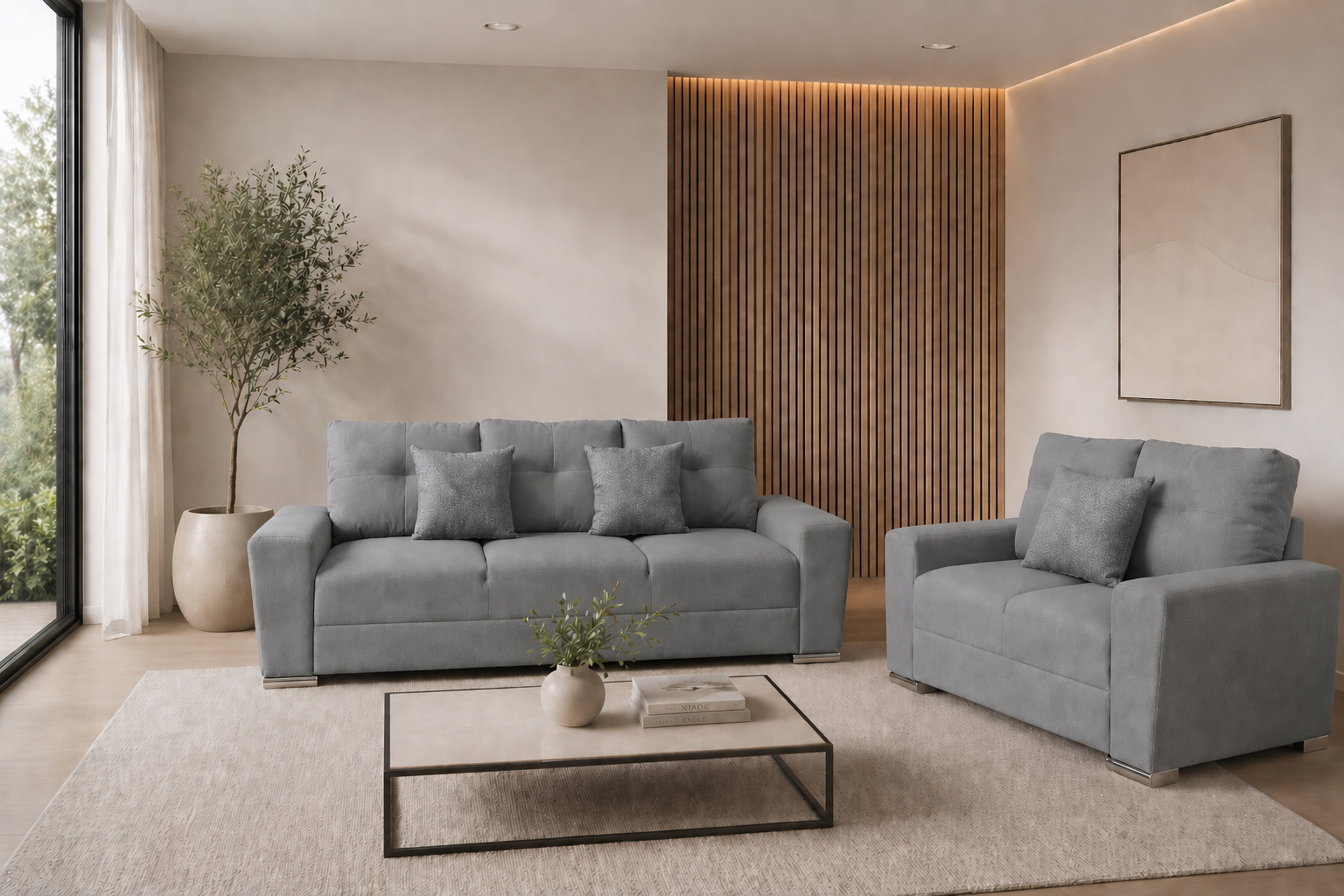 Sala Modular 3-2 El Bazar Store Suecia Lino nacional Gris Plata Sofá Love seat