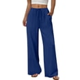 thumbnail image 2 of TaTaai Spring Summer Solid Color Women Casual Pants Cotton Linen Elastic Waist Straight Leg Breathable Lightweight Machine Washable No Fading Daily Wear Trousers Gift, 2 of 8