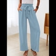 thumbnail image 4 of Pantalones de Salón Anchos para Mujer con Bolsillos, Cintura Alta, Ajustables, con Nudo y Holgados. Azul XL, 4 of 7