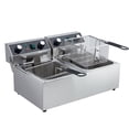 thumbnail image 1 of 6/10/12L Commercial Electric Profundo Fryer cm de Profundidadual Tank w/Basket & Lid Countertop Stainless Steel Profundo Fryer para Grande Tank French Fries Onion Rings, 1 of 6
