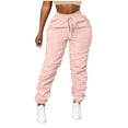 thumbnail image 4 of Amzcrzy Pantalones Cargo Mujer Color Liso Ligeros Senderismo Detalle Fruncido Cintura Elástica Cordón Cómodos Jogging Tallas S-2XL Rosa, 4 of 7
