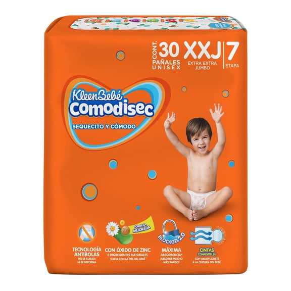 Pañal Autoajustable Kleenbebé Comodisec Etapa 7 Extra Extra Jumbo 30pzs por bolsa