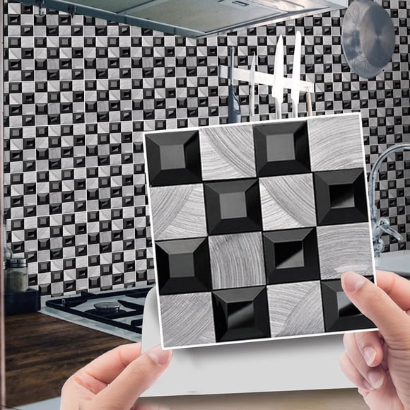 Pegatinas de cristal 3D para azulejos | Azulejos autoadhesivos para pared, despegables y pegables, para cocina y baño | Revestimiento impermeable para salpicadero | 10 láminas (10 x 10 cm cada una)