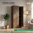 thumbnail image 2 of Ropero Closet Armario de Madera con Cajones, Entrepaños y 3 Puertas, Almacenamiento de Ropa cafe, 2 of 7