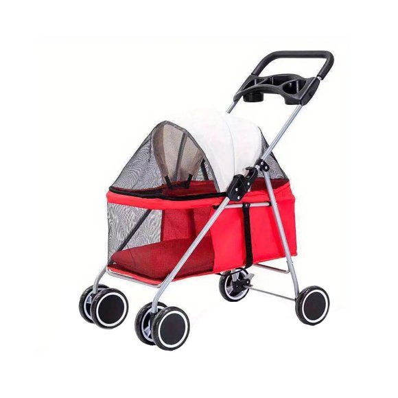 Coche Transportador Tipo Carreola Para Mascotas Chicas o Medianas Color Rojo Elegate