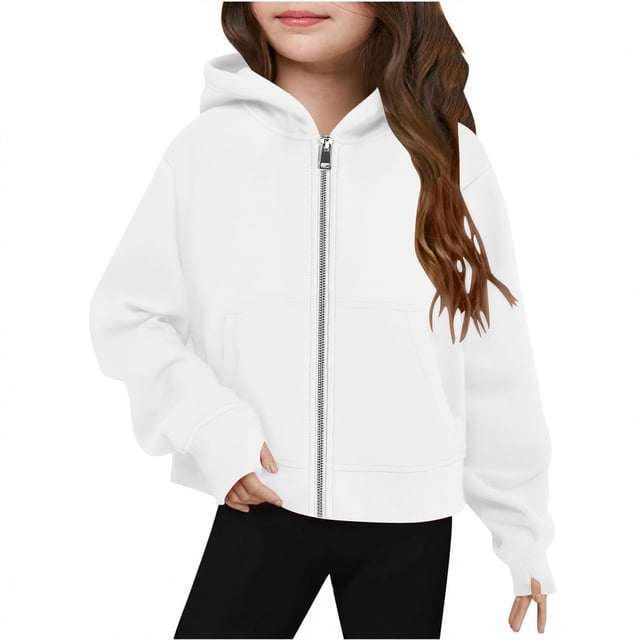 Sudadera de manga larga con cuello redondo y media cremallera para niñas de 5 a 14 años, sudadera corta de felpa suave y ligera con bolsillo, como se muestra en la imagen, de 5 a 13 años.