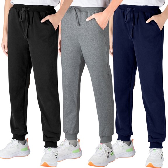BIG ELEPHANT Pantalones Deportivos para Niños, Pantalones Deportivos de Algodón con Bolsillos y Cordón, Paquete de 3 (6-15 Años)