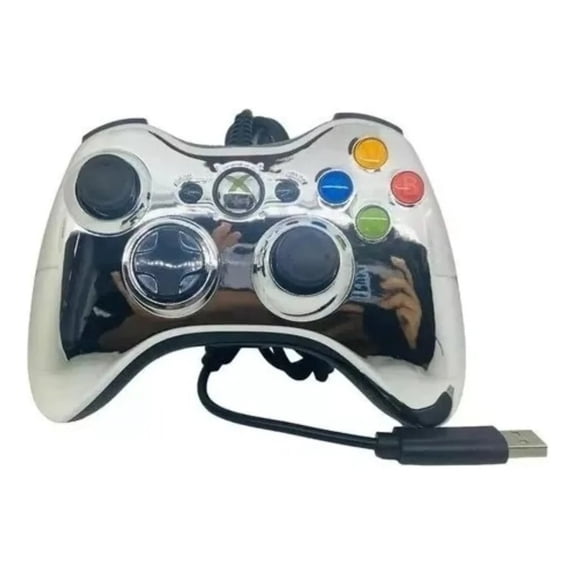 Control Para Xbox 360 Y Pc Computadoras Alámbrico Cromo plata