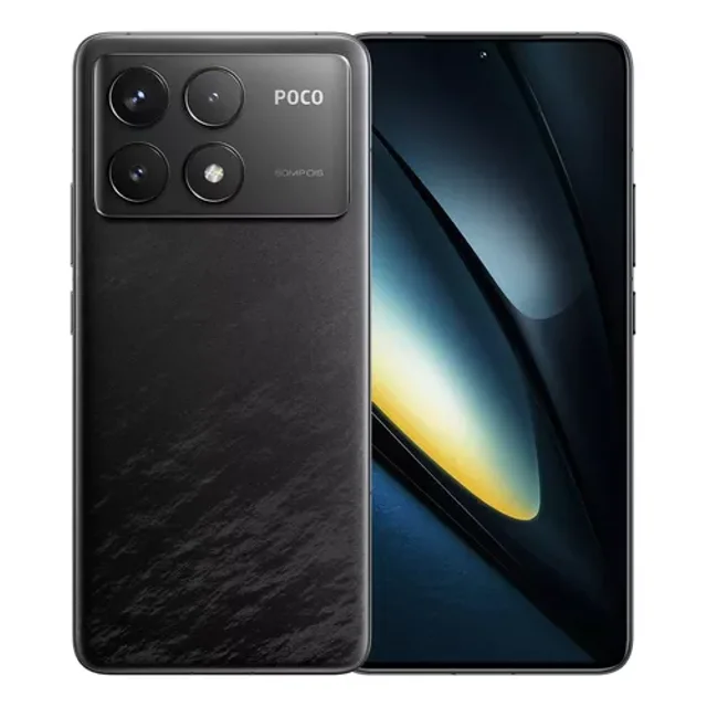 smartphone xiaomi poco f6 pro dual sim 512gb 12ram-negro xiaomi n/a frontal y posterior; pantalla Flow AMOLED WQHD+ 6.67" DotDisplay con cámara frontal perforada, reverso texturizado negro con módulo rectangular de tres lentes y flash y logo POCO visible; equipado con Snapdragon 8 Gen 2 y 512GB de almacenamiento; también suele usarse como pantalla portátil para revisar fotos en viaje.