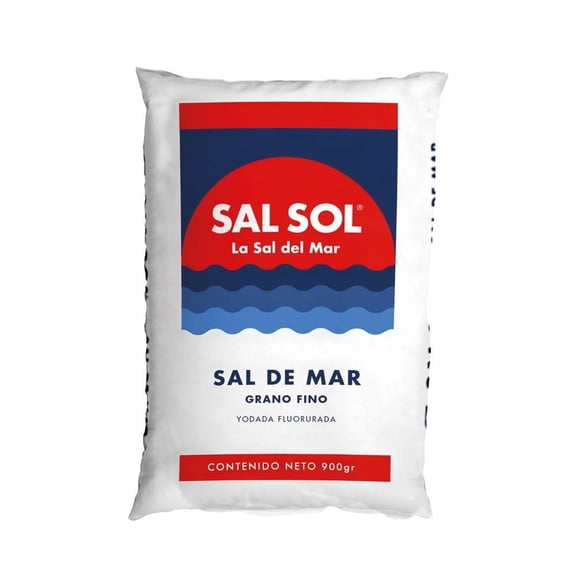 Sal de Mar Sal Sol grano fino yodada fluorada 900 g