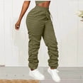 thumbnail image 2 of Amzcrzy Pantalones Cargo Mujer Color Liso Ligeros Senderismo Detalle Fruncido Cintura Elástica Cordón Cómodos Jogging Tallas S-2XL Verde, 2 of 7