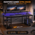 thumbnail image 2 of Escritorio Gamer, Escritorio para Computadora,Escritorio de Oficina en Casa, Escritorio para Viene con Regleta, Regleta de luz y Soporte para Monitor, 140cm Negro, 2 of 10
